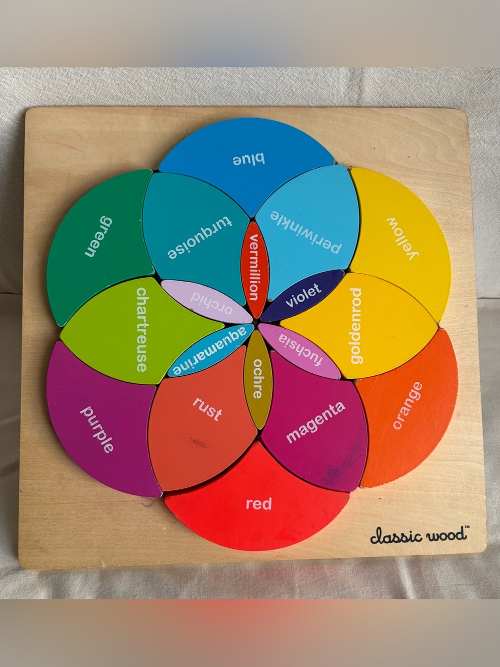 Classic Wood Brand Rainbow Color Wheel Montessori Puzzle Toy